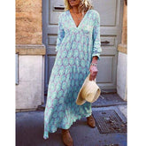 Fashion Boho Deep V Neck Floral Long Maxi Dress
